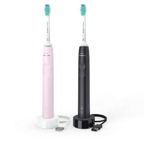 Philips Sonicare Electric Toothbrush HX3675/15 Rechargeable, For adults, Number of brush heads included 2, Number of teeth brushing modes 1, Sonic technology, Black/Pink