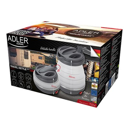 Adler Kettle AD 1279 Electric, 750 W, 0.6 L, Silicon, White