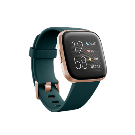 Fitbit Versa 2 Smart watch, NFC, OLED, Touchscreen, Heart rate monitor, Activity monitoring 24/7, Waterproof, Bluetooth, Wi-Fi, Emerald/CopperRose
