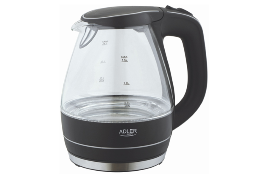 Kettle Adler Kettle AD 1224 Standard, Glass, Black, 2000 W, 360° rotational base, 1.5 L