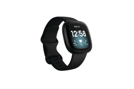 Fitbit Versa 3 Smart watch, GPS (satellite), AMOLED, Touchscreen, Heart rate monitor, Activity monitoring 24/7, Waterproof, Bluetooth, Wi-Fi, Black/Black Aluminum