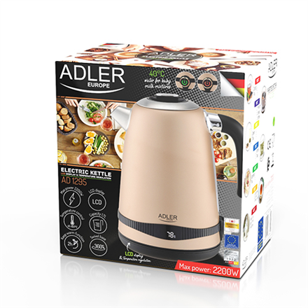 Adler Kettle AD 1295	 Electric, 2200 W, 1.7 L, Stainless steel, 360° rotational base, Golden