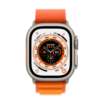 Apple Watch Ultra GPS + Cellular MQFL3UL/A 49mm, Smart watches, GPS (satellite), Retina LTPO OLED, Touchscreen, Heart rate monitor, Waterproof, Bluetooth, Wi-Fi, Titanium, Orange