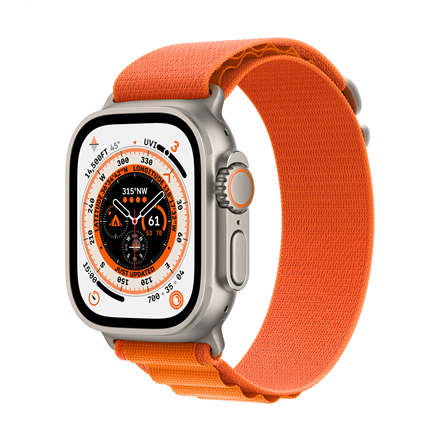 Apple Watch Ultra GPS + Cellular MNHH3UL/A 49mm, Smart watches, GPS (satellite), Retina LTPO OLED, Touchscreen, Heart rate monitor, Waterproof, Bluetooth, Wi-Fi, Titanium, Orange