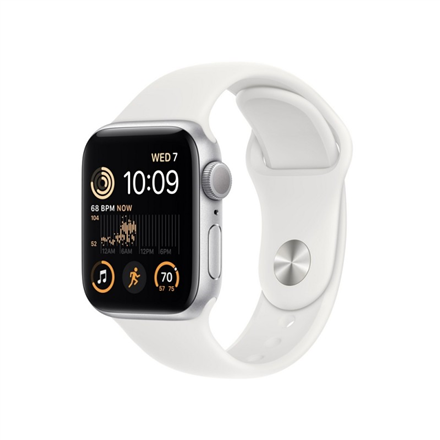 Apple Watch SE MNJV3UL/A 40mm, Smart watches, GPS (satellite), Retina LTPO OLED, Touchscreen, Heart rate monitor, Waterproof, Bluetooth, Wi-Fi, Silver, White