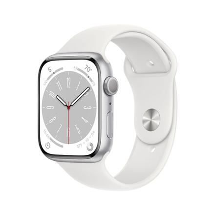 Apple Watch Series 8 MP6N3UL/A	 45mm, Smart watches, GPS (satellite), Retina LTPO OLED, Touchscreen, Heart rate monitor, Waterproof, Bluetooth, Wi-Fi, Silver, White