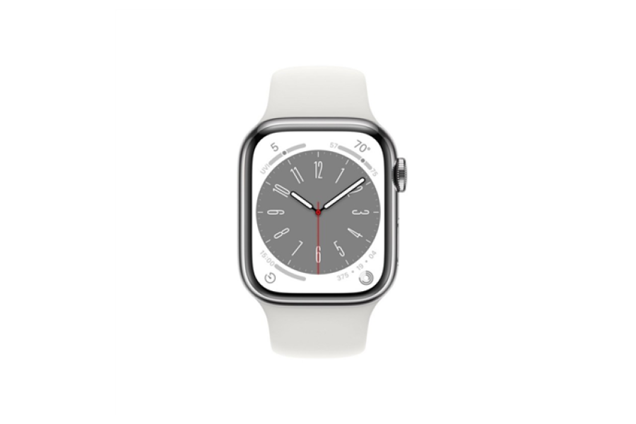 Apple Watch Series 8 MNJ53UL/A	 41mm, Smart watches, GPS (satellite), Retina LTPO OLED, Touchscreen, Heart rate monitor, Waterproof, Bluetooth, Wi-Fi, eSIM, Silver, White