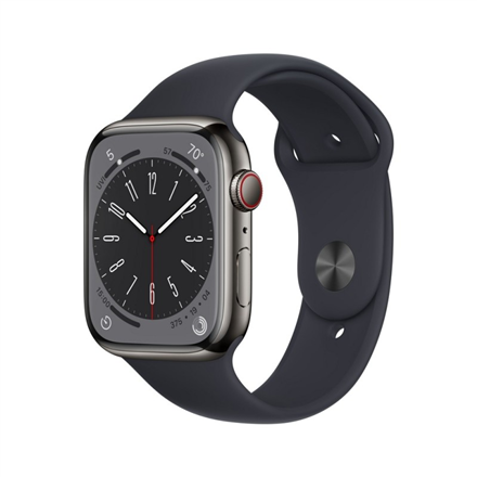 Apple Watch Series 8 MNKU3UL/A	 45mm, Smart watches, GPS (satellite), Retina LTPO OLED, Touchscreen, Heart rate monitor, Waterproof, Bluetooth, Wi-Fi, eSIM, Grey, Midnight
