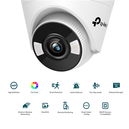 TP-LINK VIGI 4MP Full-Colour Turret Network Camera VIGI C440 2.8 mm, H.265+/H.265/H.264+/H.264, MicroSD