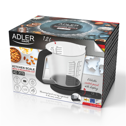 Adler Kitchen scale with a measuring cup AD 3178 Maximum weight (capacity) 5 kg, Accuracy 1 g, Black