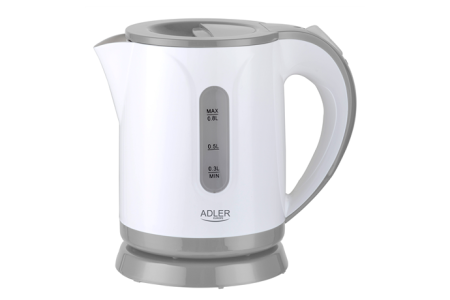 Adler Kettle AD 1371g Electric, 850 W, 0.8 L, Stainless steel/Polypropylene, 360° rotational base, White/Grey