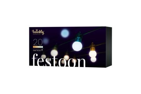 Twinkly Festoon Smart LED Lights 20 AWW (Gold+Silver) G45 bulbs, 10m