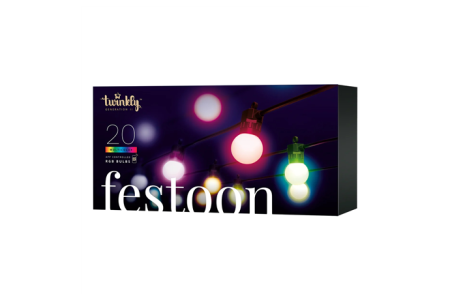 Twinkly Festoon Smart LED Lights 40 RGB (Multicolor) G45 bulbs, 20m