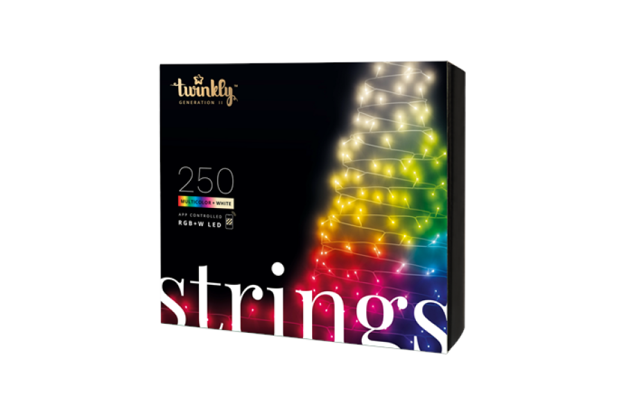 Twinkly Strings Smart LED Lights 250 RGBW (Multicolor + White), 20m, Black wire