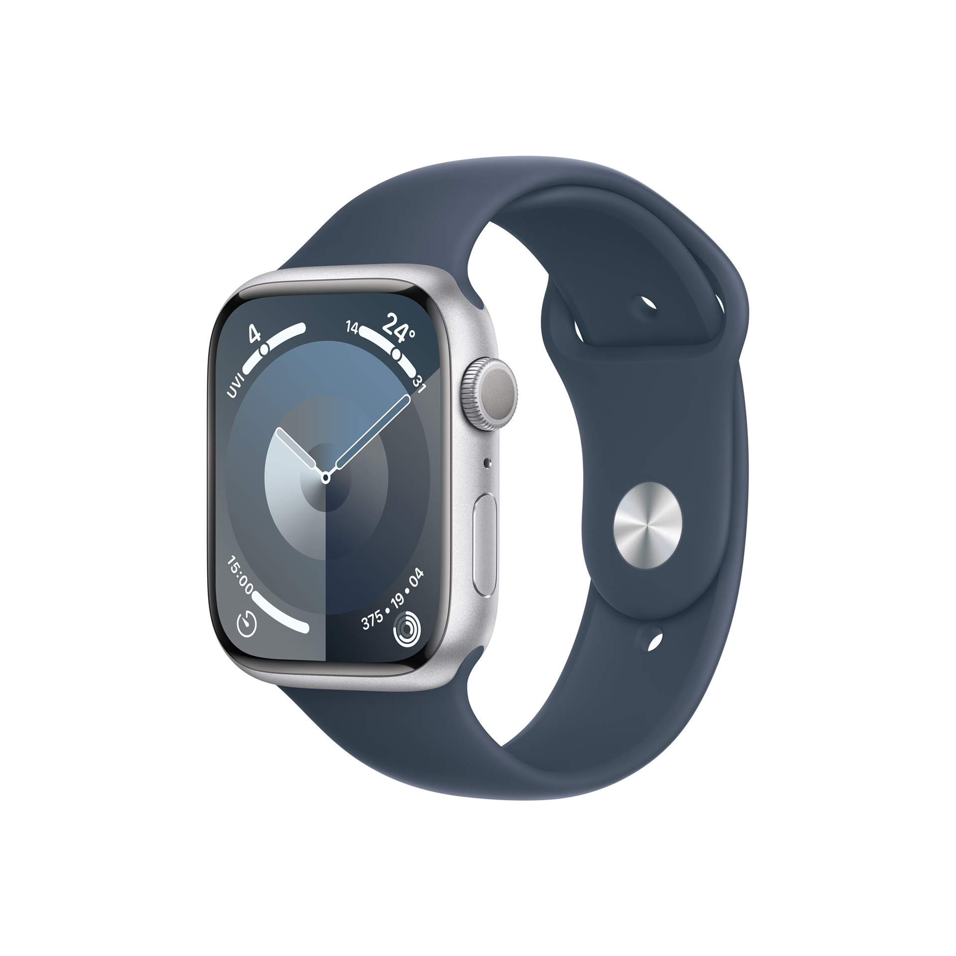 Apple Apple Watch Series 9 GPS 45mm Silver Aluminium Case with Storm Blue Sport Band - S/M
