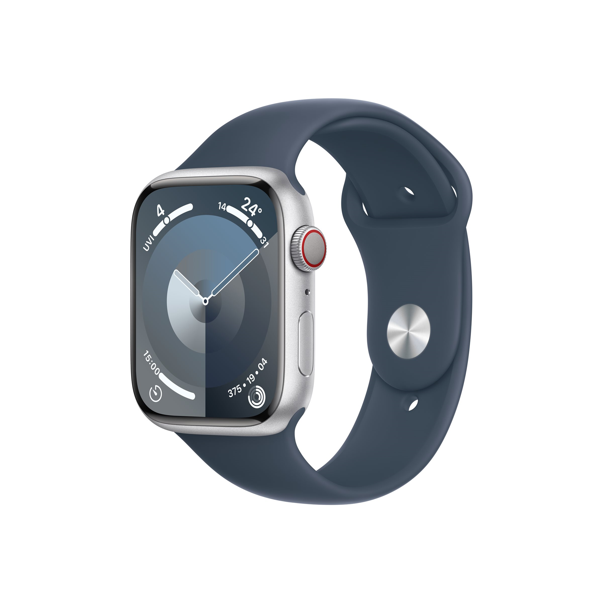 Apple Apple Watch Series 9 GPS + Cellular 45mm Silver Aluminium Case with Storm Blue Sport Band - S/M