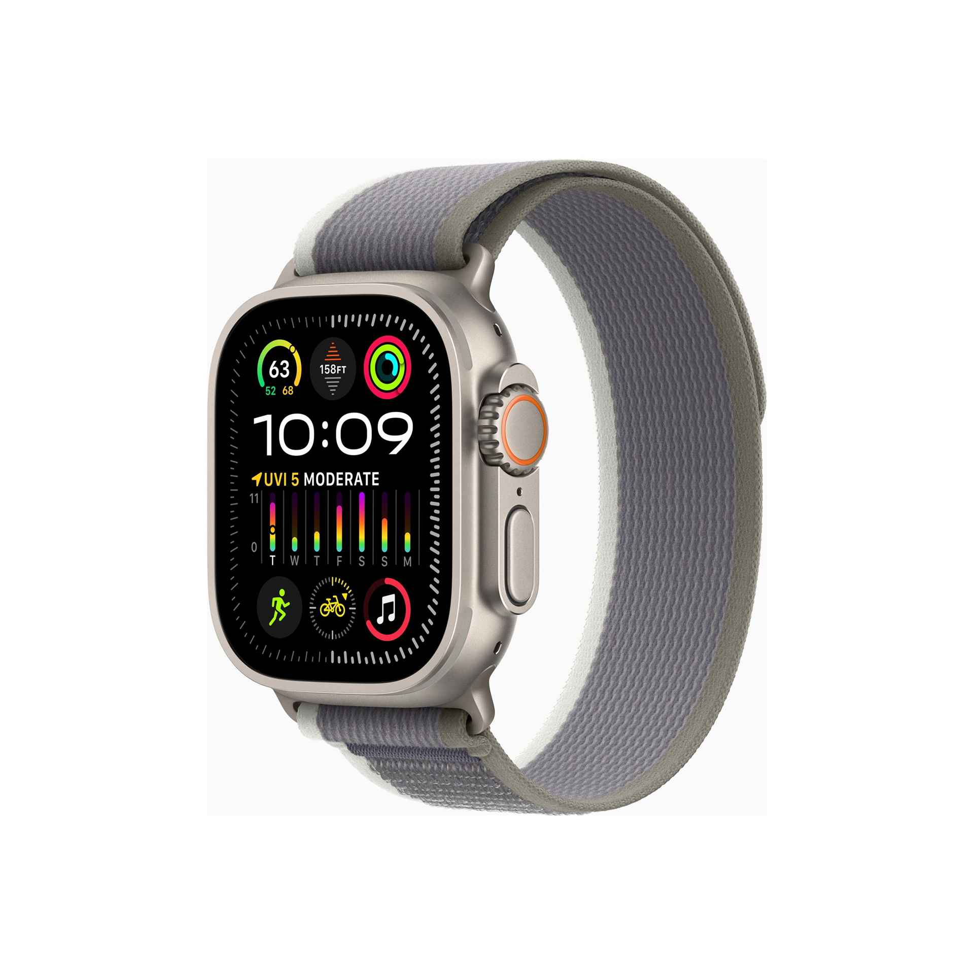 Apple Apple Watch Ultra 2 GPS + Cellular, 49mm Titanium Case with Green/Grey Trail Loop - M/L
