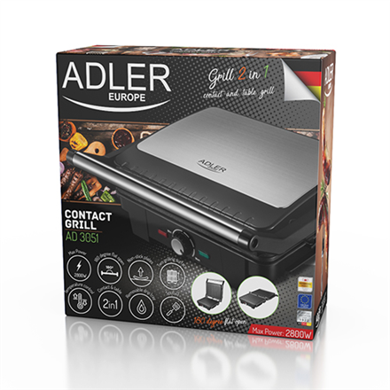 Adler Electric Grill XL AD 3051	 Table 2800 W Black/Stainless steel