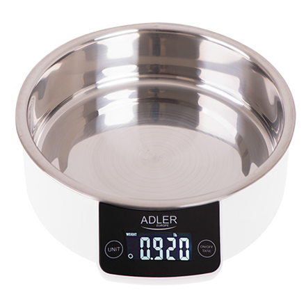 Adler Kitchen scale with a bowl AD 3166 Maximum weight (capacity) 5 kg Graduation 1 g Display type LCD White