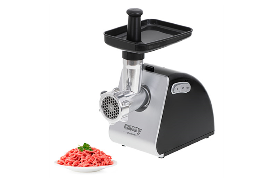 Camry Meat mincer CR 4812 Silver/Black 1600 W Number of speeds 2 Throughput (kg/min) 2 Gullet; 3 strainers; Kebble tip; Pusher; Tray