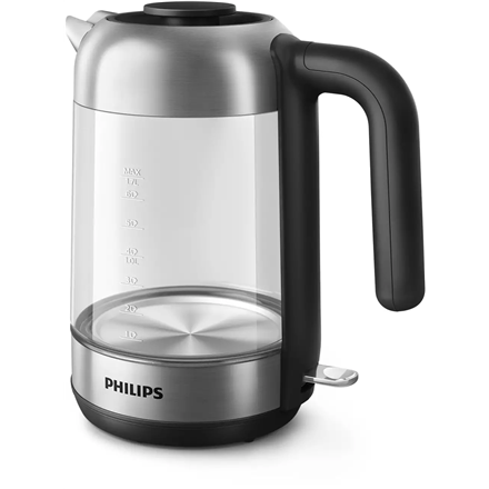 Philips Kettle HD9339/80 Electric 2200 W 1.7 L Stainless steel/Glass 360° rotational base Black/Silver