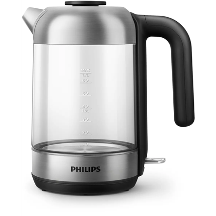Philips Kettle HD9339/80 Electric 2200 W 1.7 L Stainless steel/Glass 360° rotational base Black/Silver
