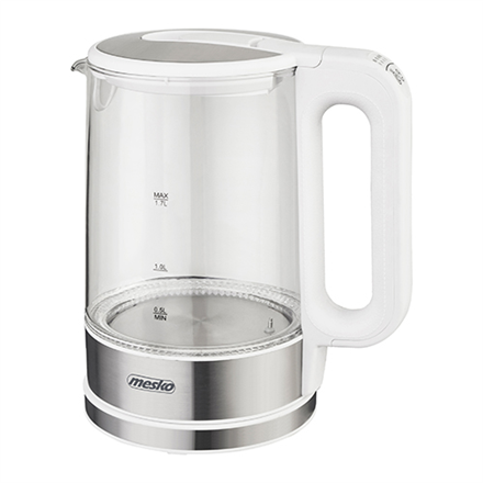 Mesko Kettle MS 1301w	 Electric 1850 W 1.7 L Glass/Stainless steel 360° rotational base White