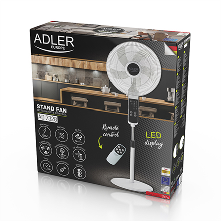 Adler Fan AD 7328 Stand Fan Number of speeds 3 120 W Oscillation Diameter 40 cm White