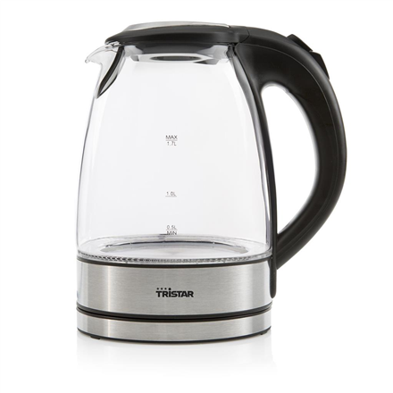 Tristar Glass Kettle with LED WK-3377 Electric 2200 W 1.7 L Glass 360° rotational base Black/Stainless Steel