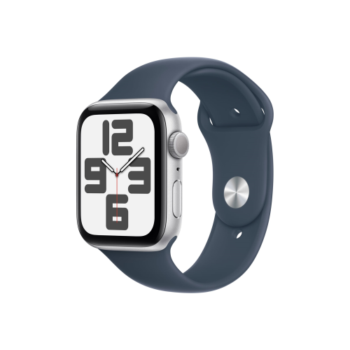 Apple Watch SE GPS 44mm Silver Aluminium Case with Storm Blue Sport Band - M/L Apple