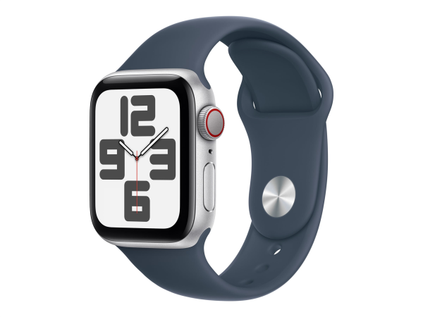 Apple Watch SE GPS + Cellular 40mm Silver Aluminium Case with Storm Blue Sport Band - S/M Apple