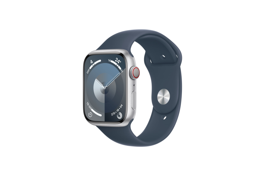 Apple Watch Series 9 GPS + Cellular 45mm Silver Aluminium Case with Storm Blue Sport Band - M/L Apple