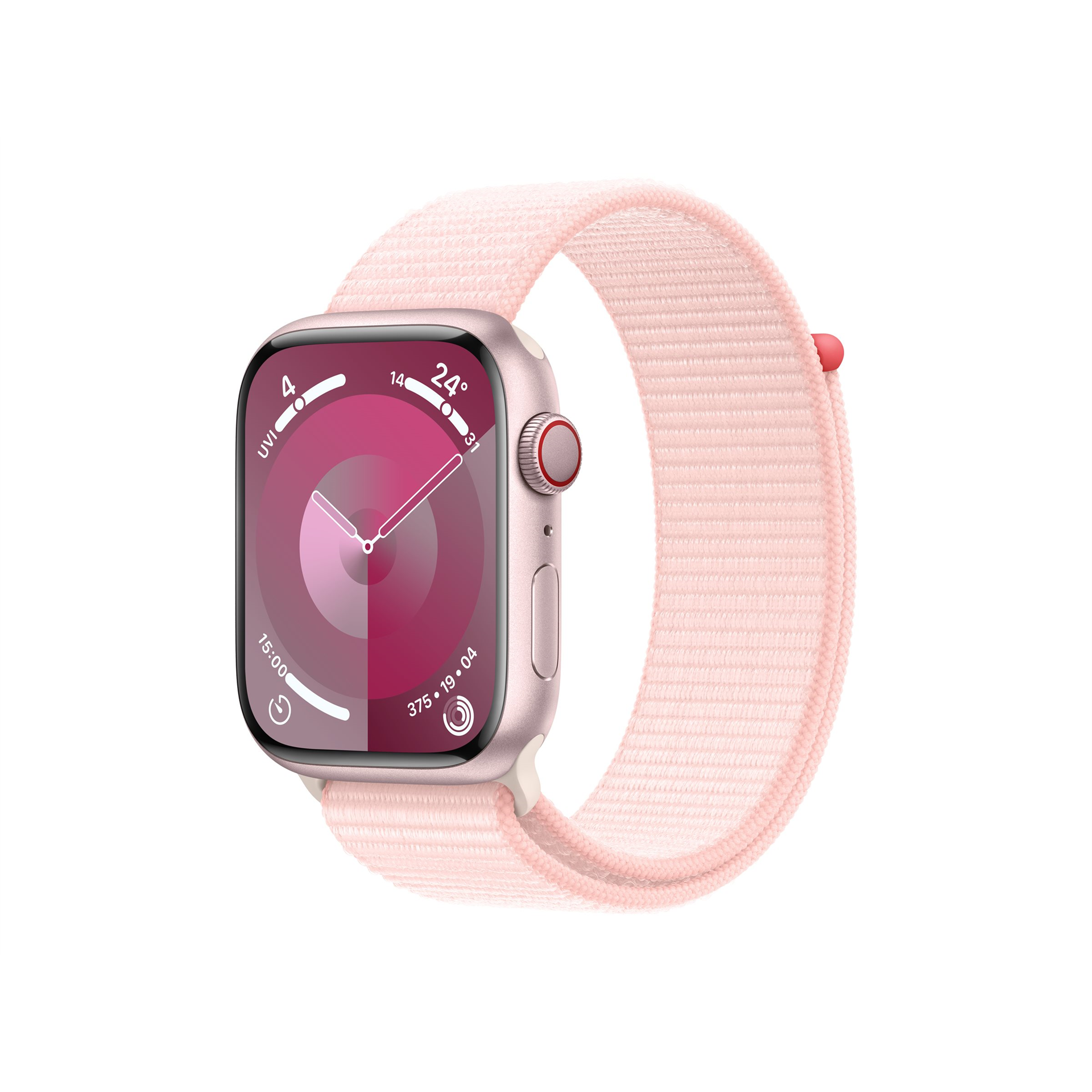 Apple Watch Series 9 GPS + Cellular 45mm Pink Aluminium Case with Light Pink Sport Loop Apple