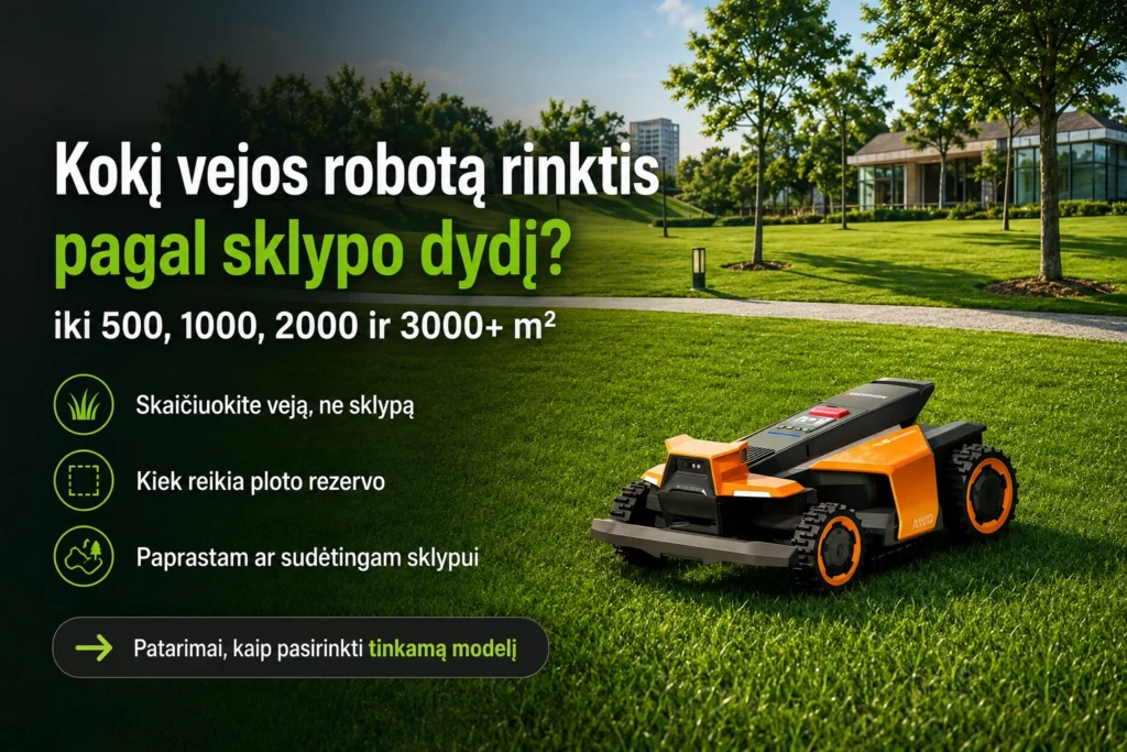 Vejos robotai skirtingo dydžio sklypams nuo 500 iki 3000 m²