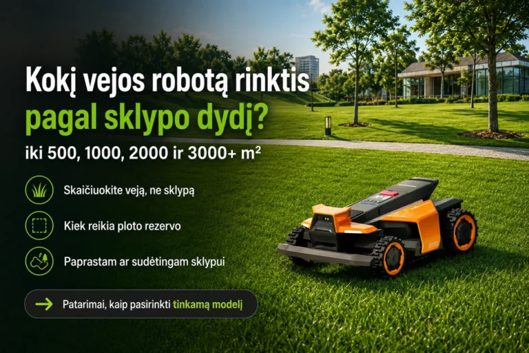 Vejos robotai skirtingo dydžio sklypams nuo 500 iki 3000 m²